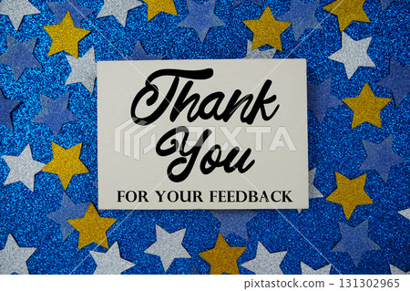 Thank You For Your Feedback Card on Blue Glitter Star Background 131302965