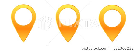 Three bright yellow map pointers in a simple and minimalistic design arrangement Three bright yellow map pointers in a simple and minimalistic design arrangement 131303232