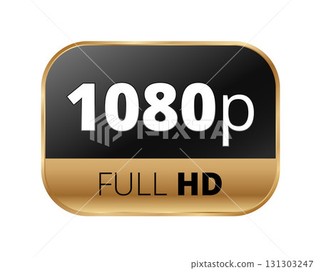 1080p full hd icon: high-definition display label for digital content 131303247