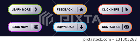 Colorful interactive buttons for websites and apps with icons and action phrases 131303268