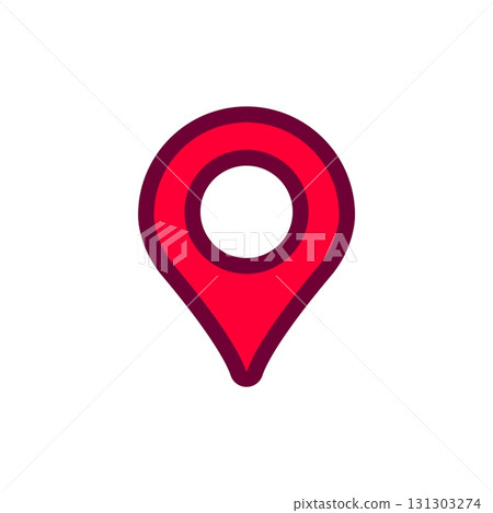 Bright red location pin icon with bold outline represents navigation and mapping feature Bright red location pin icon with bold outline represents navigation and mapping feature 131303274