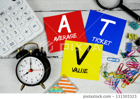 ATV abbreviation of Average Ticket Value text phrase of business and financial concept 131303323