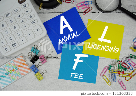 ALF Abbreviation of Annual Licensing Fee text phrase of business and financial concept 131303333