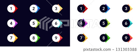 Colorful numbered bullet points for lists and presentations in various vivid designs 131303388