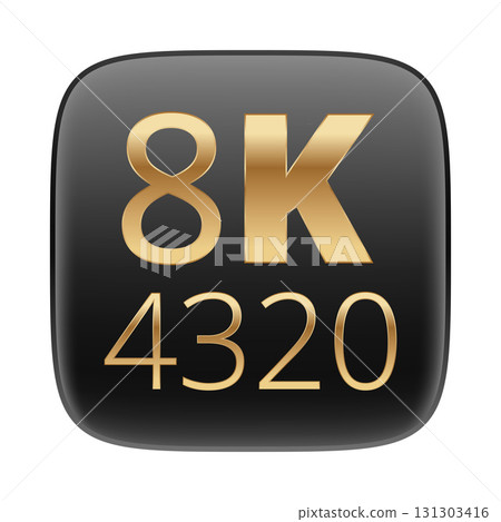 8k 4320 gold text on black rounded square icon for ultra high definition display 131303416