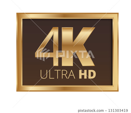 Golden 4k ultra hd symbol with elegant frame design Golden 4k ultra hd symbol with elegant frame design 131303419