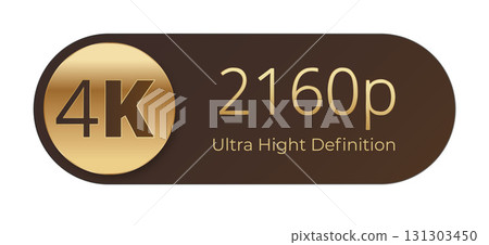 Gold 4k 2160p ultra high definition label on brown background 131303450