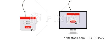 Phishing scam concept with suspicious login prompt arises on computer monitor for caution 131303577