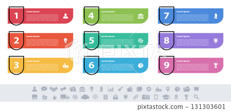 Infographic design business concept vector illustration with 9 steps or options or processes represent work flow or diagram or web button banner 131303601