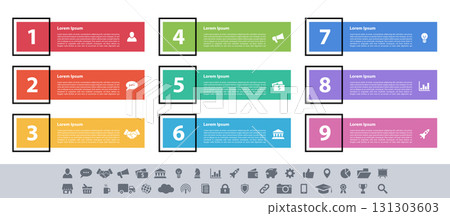 Infographic design business concept vector illustration with 9 steps or options or processes represent work flow or diagram Infographic design business concept vector illustration with 9 steps or options or processes represent work flow or diagram 131303603