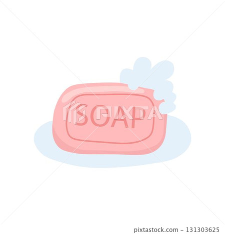 Pink soap bar with bubbles flat illustration for print 131303625