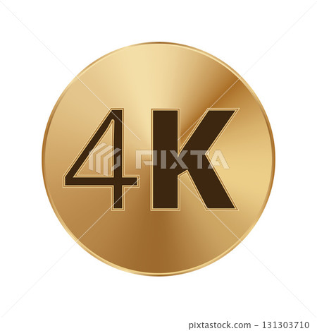 Golden 4k symbol on circular background indicating high-resolution quality 131303710