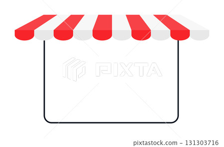 Red and white striped awning with blank space for text 131303716