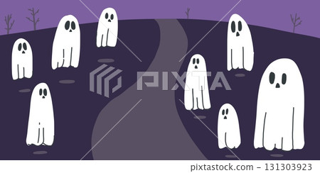 halloween cute ghost design trick or treat illustration	 131303923