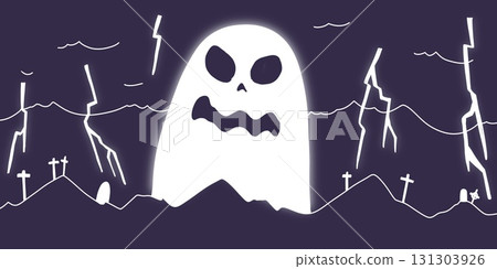 halloween cute ghost design trick or treat illustration	 131303926