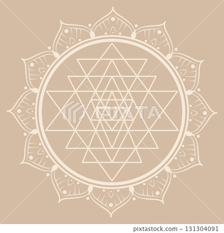 Sri Yantra lotus mandala, sacred geometry figure used in Hinduism and Tantrism as a tool for meditation and concentration to harmonize the mind and promote spiritual awakening. Vector isolated 131304091