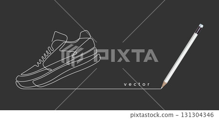 Sports shoes, concept.Sneakers in a line style. Pencil drawing .Vector illustration . 131304346
