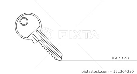 Key. Security lock. Protection of data, information, website.Continuous line drawing .Vector illustration. 131304350