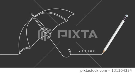 Umbrella. Line drawing . Rain season. Pencil drawing .Vector illustration . 131304354