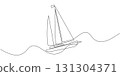 Sailing yacht. Ship. Leisure and sea travel. Continuous line drawing of sailing boat .Vector illustration. 131304371