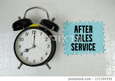 After Sales Service text with alarm clock on blue background 131304592