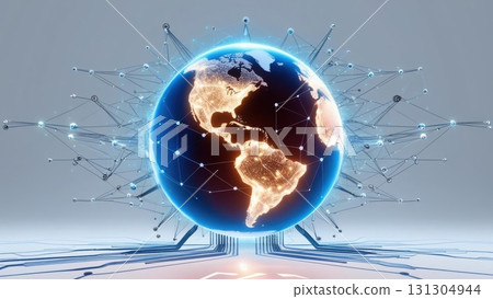 Earth with connected lines and connections illustrating global networks and digital interactions 131304944