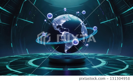 Beautiful globe set against a striking blue background representing the earth and its wonders 131304958