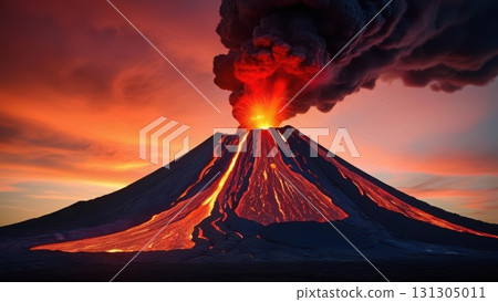 Awe-inspiring volcano erupting majestically into the sky with clouds of smoke and fiery lava Awe-inspiring volcano erupting majestically into the sky with clouds of smoke and fiery lava 131305011