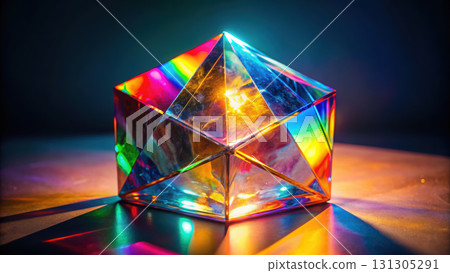 colorful geometric prism reflecting light in various hues 131305291