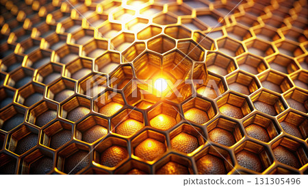 stunning honeycomb structure with glowing light highlights its intricate design 131305496