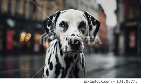 達爾馬提亞狗在城市中行走的肖像 達爾馬提亞狗在城市中行走的肖像 131305773