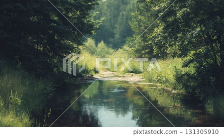 Lush forest and stream summer landscape_3 131305910