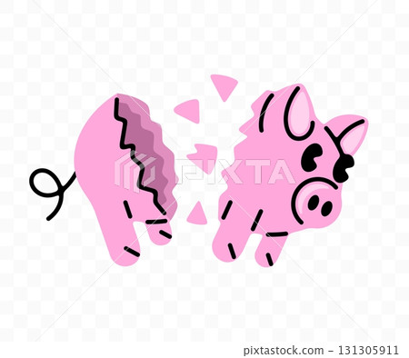 Broken piggy bank, finance and bankruptcy, graphic design. Piglet, pig, financial, debt and expense, vector design and illustration 131305911