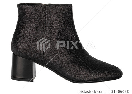Black Glitter Ankle Boot with Block Heel 131306088