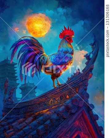 colorful rooster on the roof 131306168
