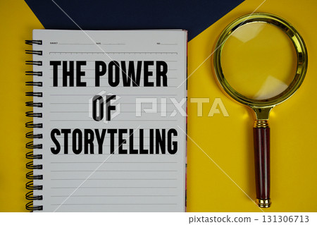 The Power Of Storytelling text with magnifying glass on yellow background The Power Of Storytelling text with magnifying glass on yellow background 131306713