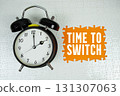 Time to Switch text with alarm clock on orange background 131307063