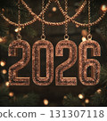 2026 new year glitter hanging numbers on dark Christmas background 131307118