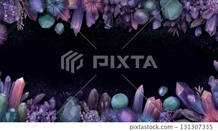 Mysterious purple crystal and starry sky background illustration Mysterious purple crystal and starry sky background illustration 131307335