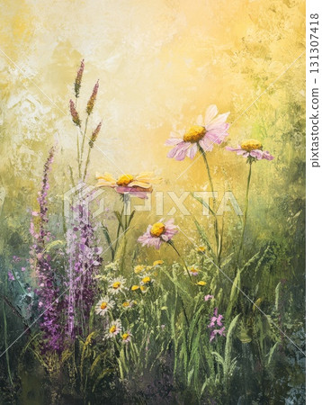 Sunlit_meadow_texture_with_glowing_wildflowers 131307418