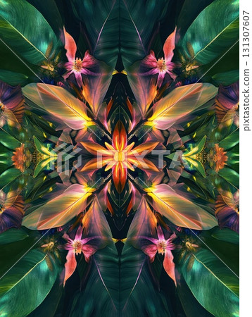 Symmetrical_mandala_of_tropical_leaves_and_flowers Symmetrical_mandala_of_tropical_leaves_and_flowers 131307607