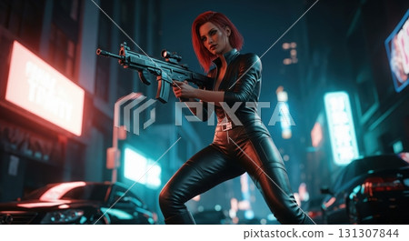 A rogue warrior in a leather suit at night A rogue warrior in a leather suit at night 131307844