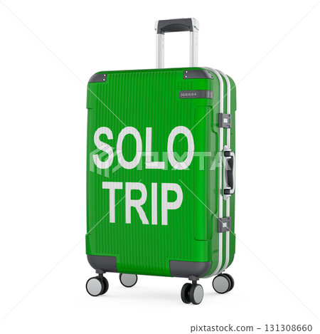 Solo Trip concept with green suitcase, 3D rendering 131308660