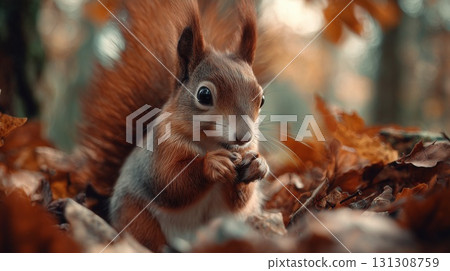 Red squirrel among red berries 131308759