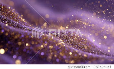Abstract purple wave with gold glitter and bokeh lights 131308951