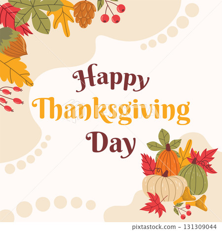 Autumn square greeting card for Happy Thanksgiving day. Autumn square greeting card for Happy Thanksgiving day. 131309044