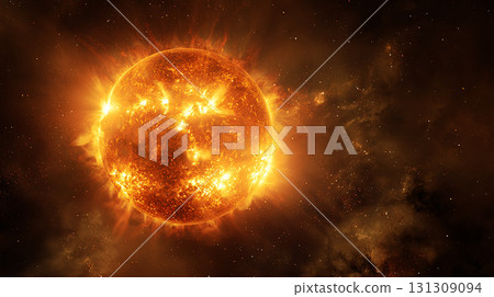 黑暗空間中閃耀的橘色火球 131309094