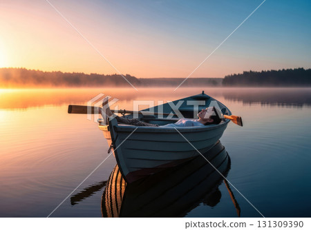 Peaceful Sunrise Rowboat Scene Peaceful Sunrise Rowboat Scene 131309390