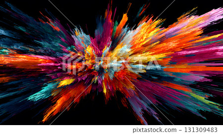 Vibrant abstract color burst with dynamic motion on a black background. 131309483