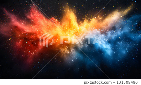 Vibrant abstract color burst with dynamic motion on a black background. Vibrant abstract color burst with dynamic motion on a black background. 131309486